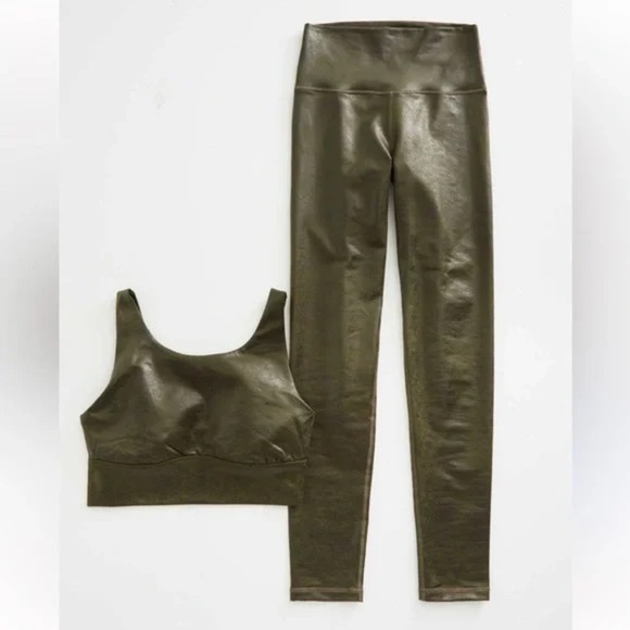aerie Pants - Offline By Aerie High Waist Olive Crackle Set Size Small Activewear Athleisure